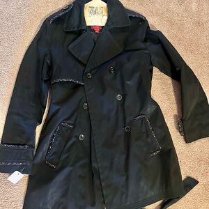 Esprit Men's Black Double-Breasted Trench Coat